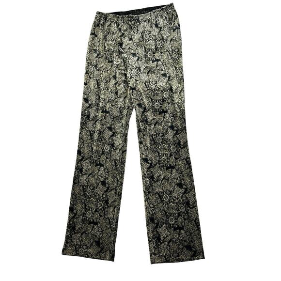 R K Originals Velvet Pants Size 12 Black Gold Design Elastic Pull On Wide Leg - Picture 3 of 6